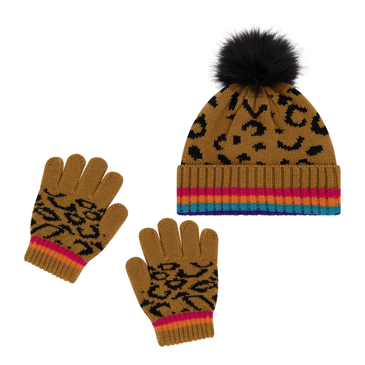 Andy & Evan Girls Hat & Glove Set Leopard