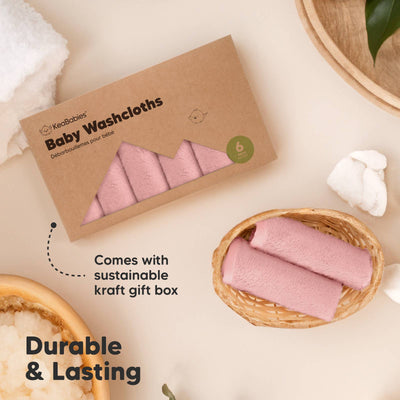 KeaBabies 6-Pack Baby Wash Cloths, Rosy