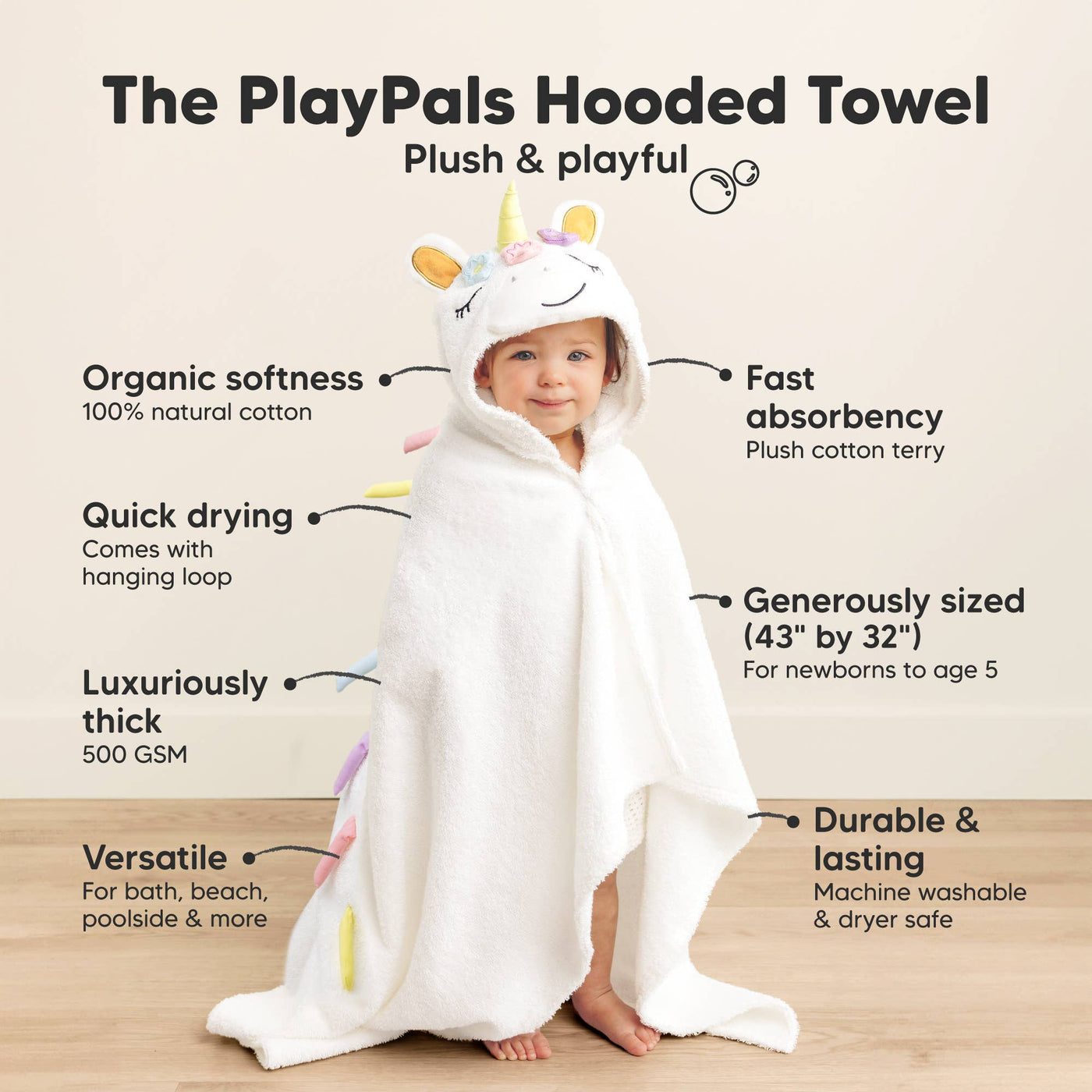 KeaBabies Playpals Hooded Baby Bath Towel, Uria