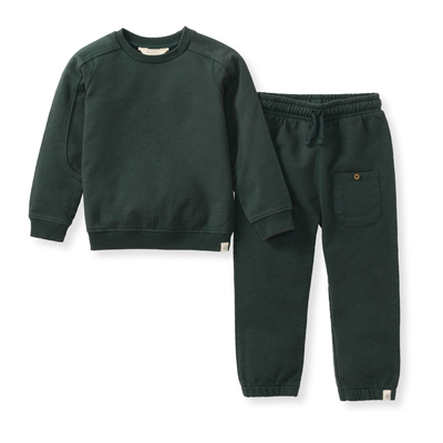 Acid Wash Sweatshirt & Pants Set - Zucchini Green