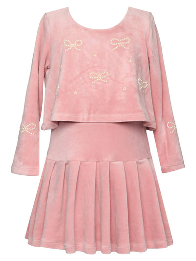 Velour Twofer Dress W/ Pearl Bow