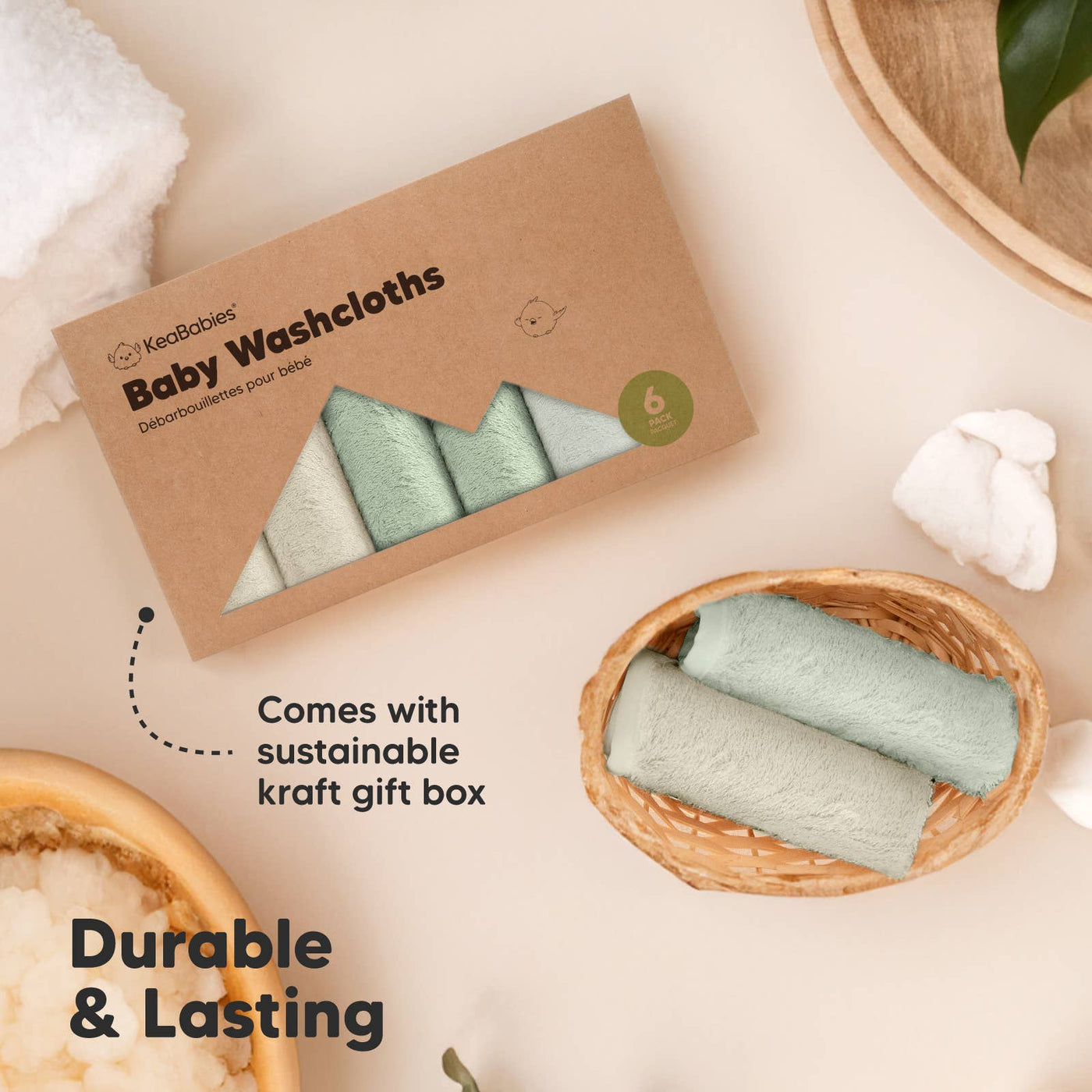 KeaBabies 6-Pack Baby Wash Cloths, Hills