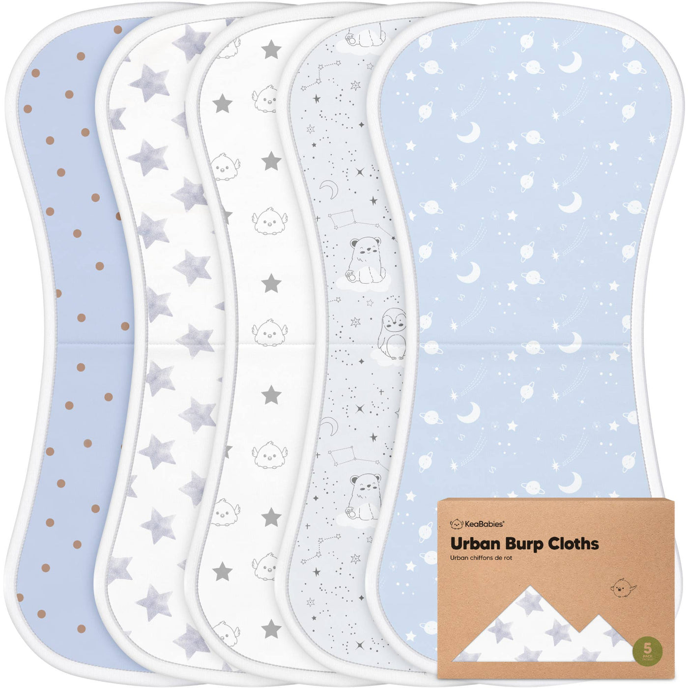KeaBabies 5-Pack Urban Burp Cloths, Constellation