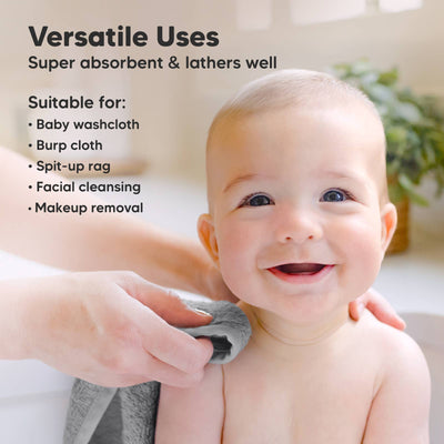 KeaBabies 6-Pack Baby Wash Cloths, Cool Gray