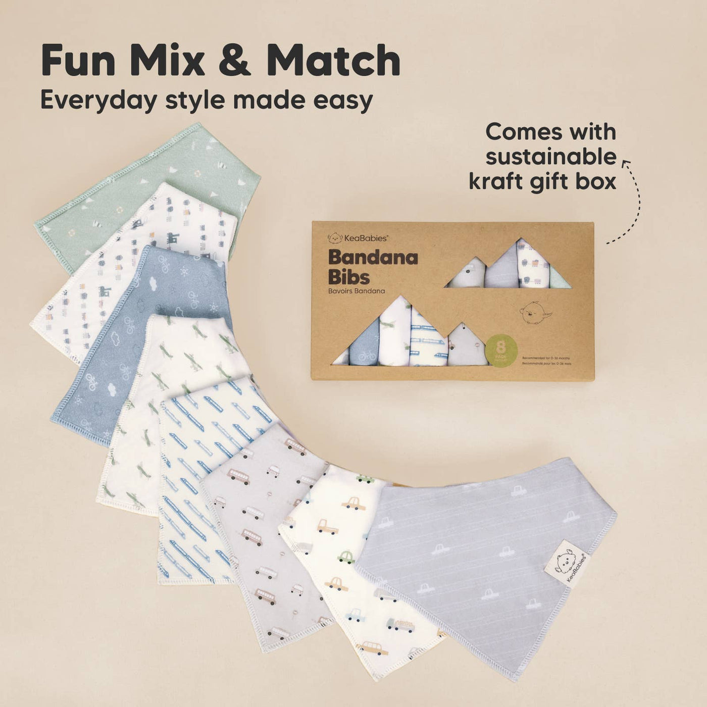 KeaBabies 8-pack Baby Bandana Bibs, Vessels