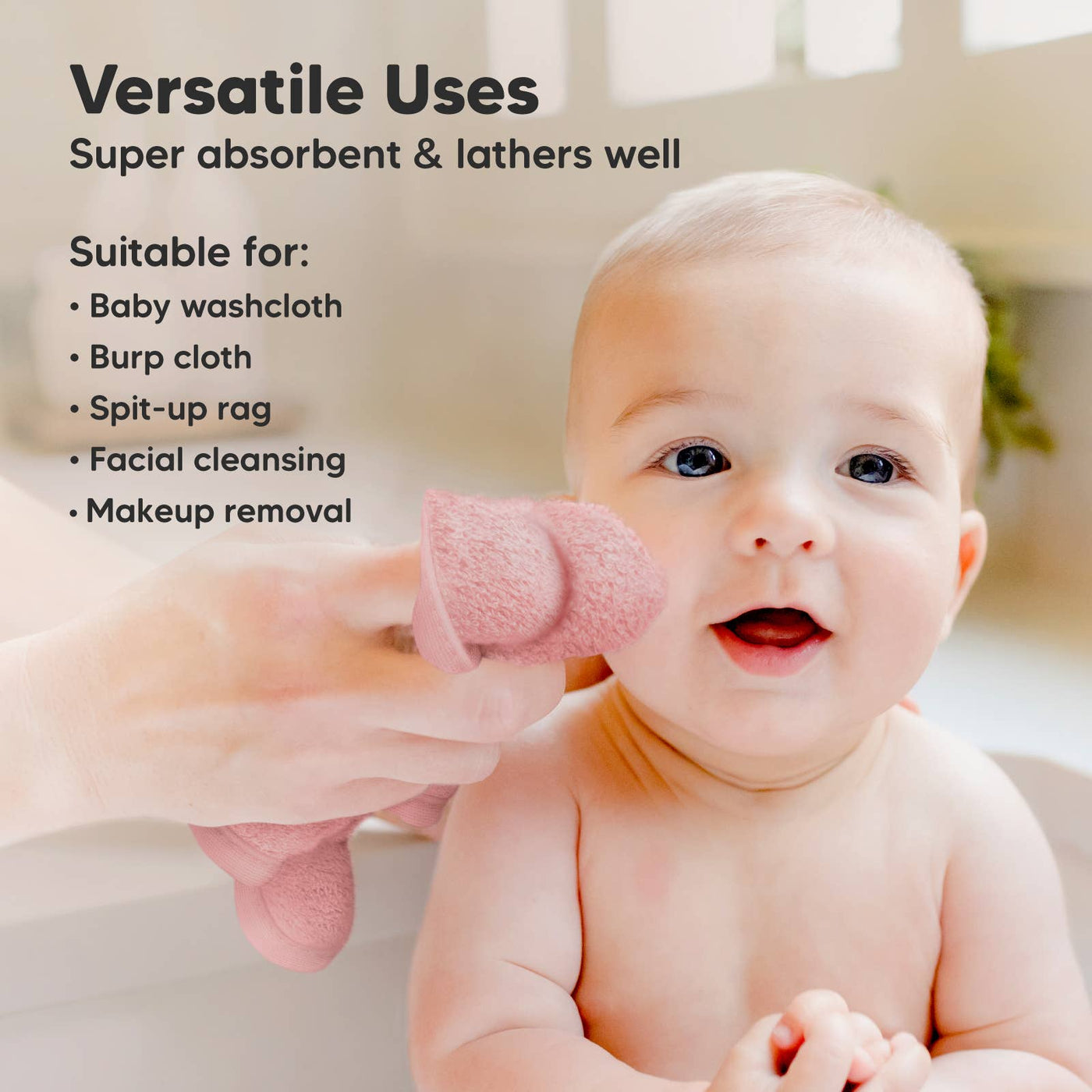 KeaBabies 6-Pack Baby Wash Cloths, Rosy