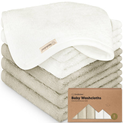 KeaBabies 6-Pack Baby Wash Cloths, White/Stone
