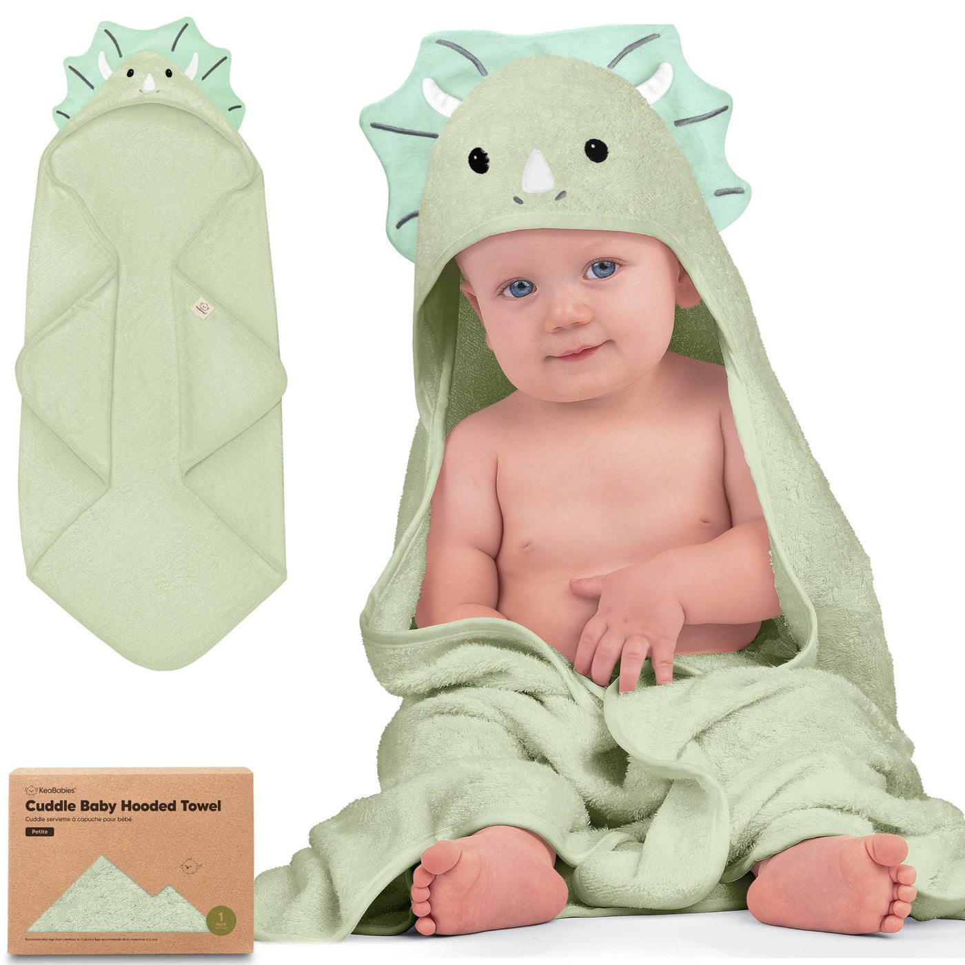 KeaBabies Cuddle Baby Hooded Towel, Triceratops