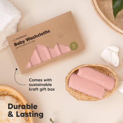KeaBabies 6-Pack Baby Wash Cloths, Blush Pink