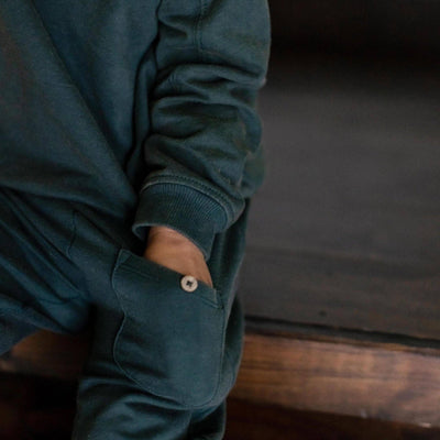 Acid Wash Sweatshirt & Pants Set - Zucchini Green