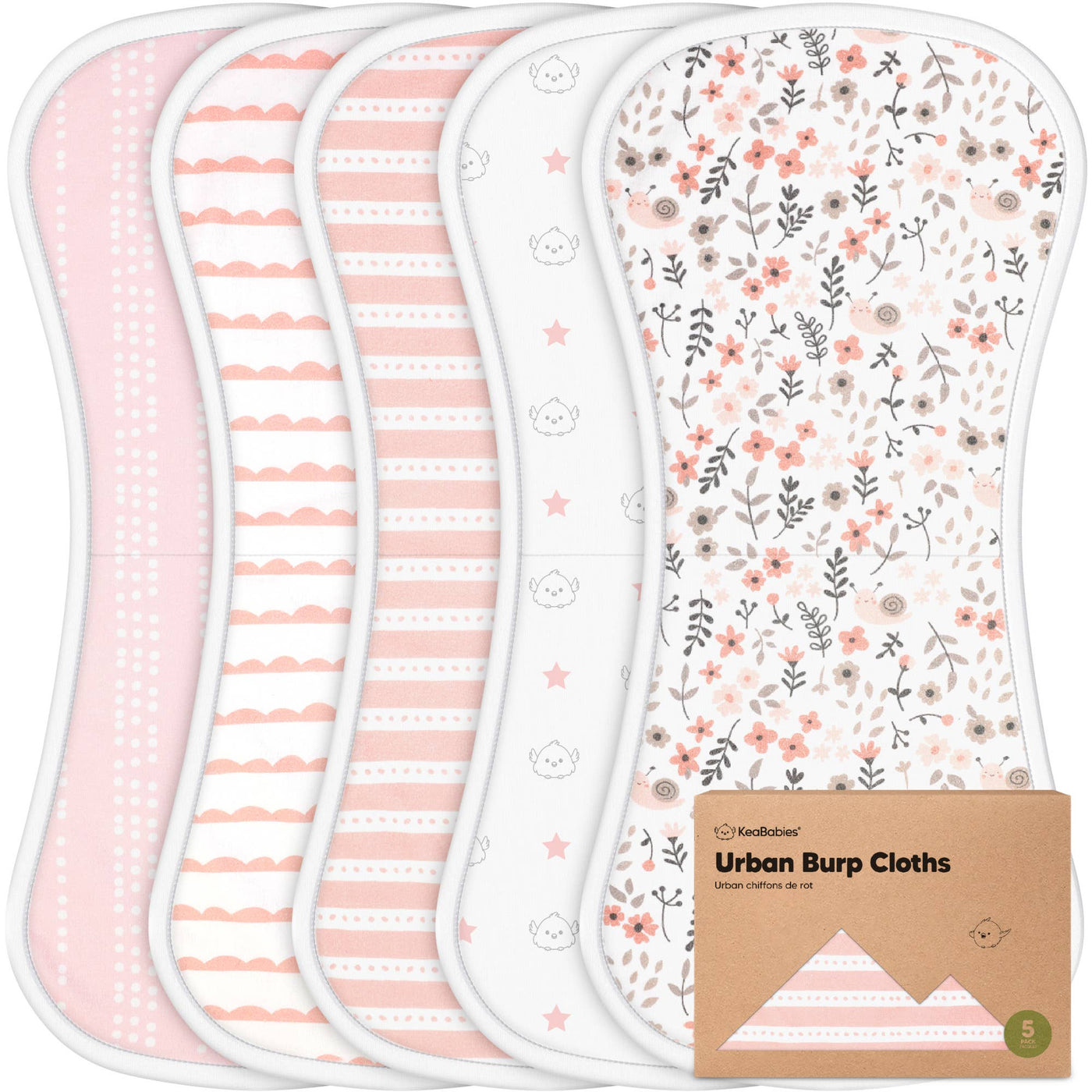 KeaBabies 5-Pack Urban Burp Cloths, Sweet Charm