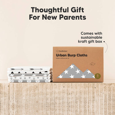 KeaBabies 5-Pack Urban Burp Cloths, Grayscape