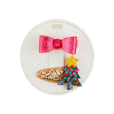 Mud Pie Holiday Clip + Asst Styles Christmas Tree + Pink Bow