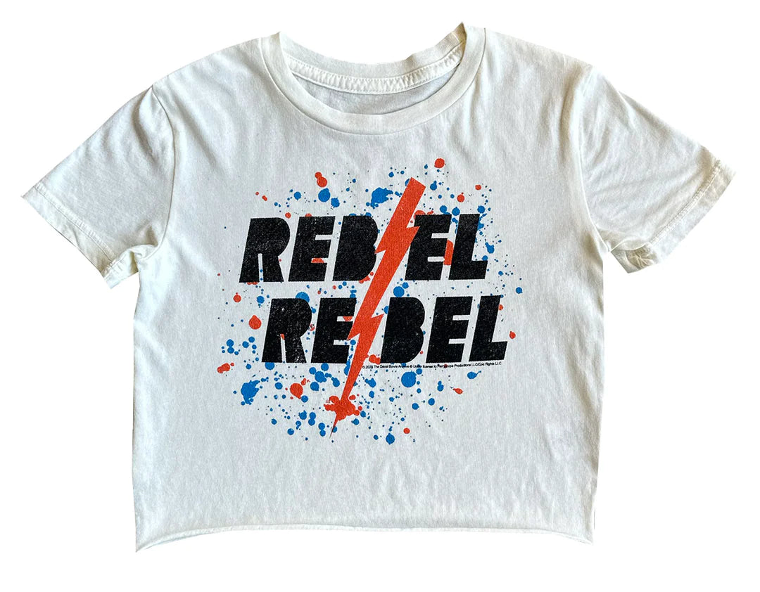 Rowdy Sprout Organic Short Sleeve Not Quite Crop Tee + More Styles  Rebel Rebel - Dirty White  