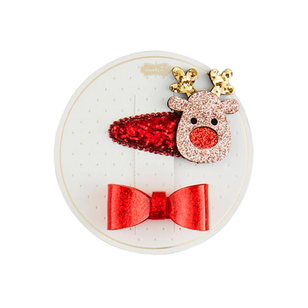 Mud Pie Holiday Clip + Asst Styles Rudolph + Red Bow