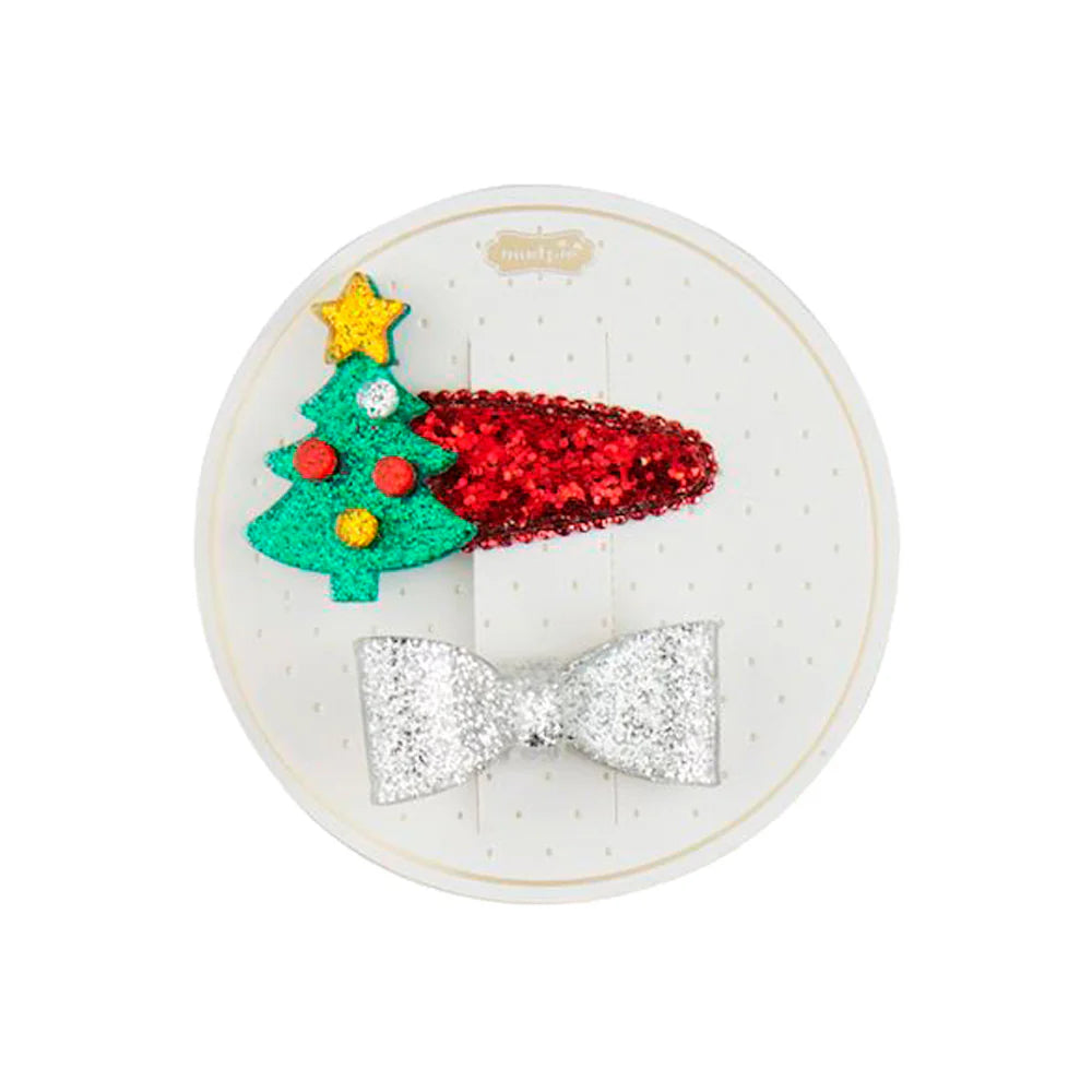 Mud Pie Holiday Clip + Asst Styles Christmas Tree + Silver Bow