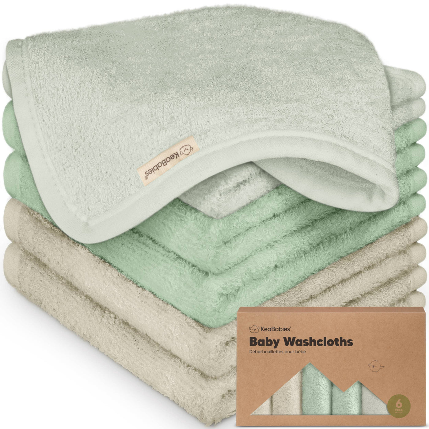 KeaBabies 6-Pack Baby Wash Cloths, Hills