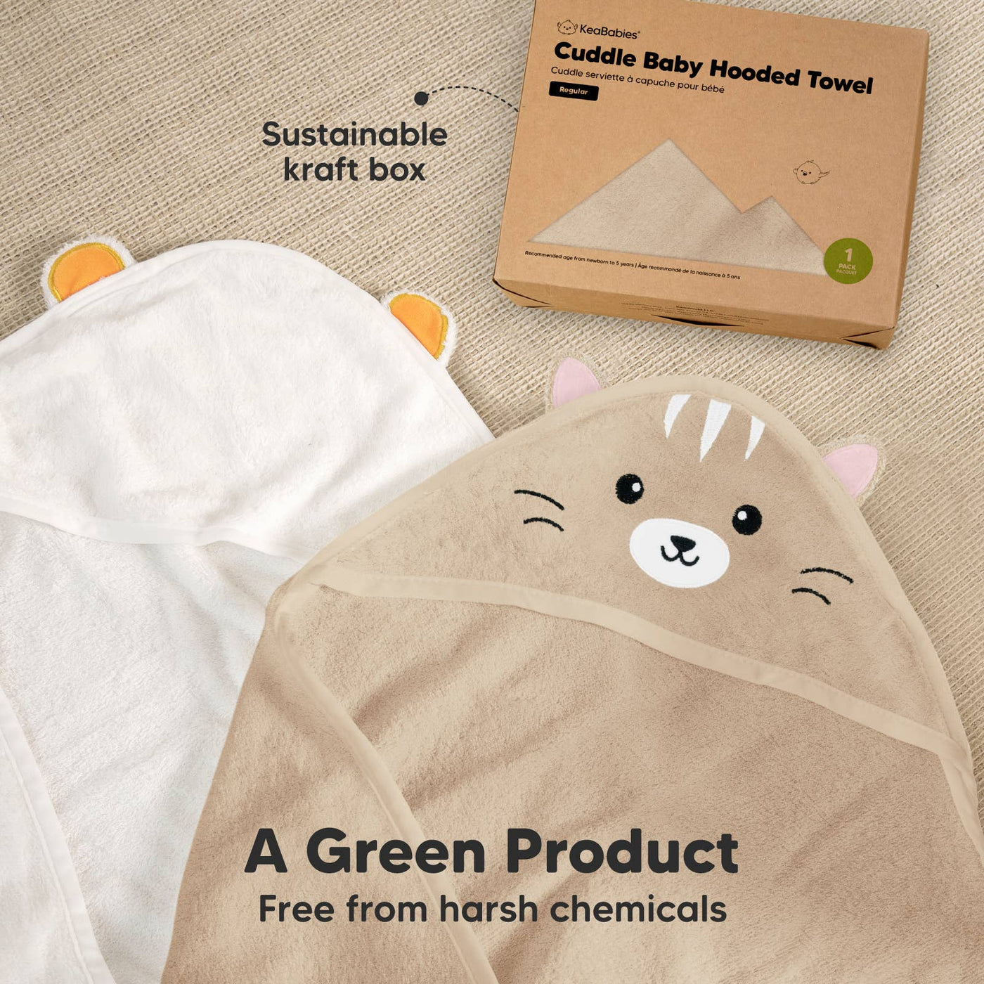 KeaBabies Cuddle Baby Hooded Towel, Cat