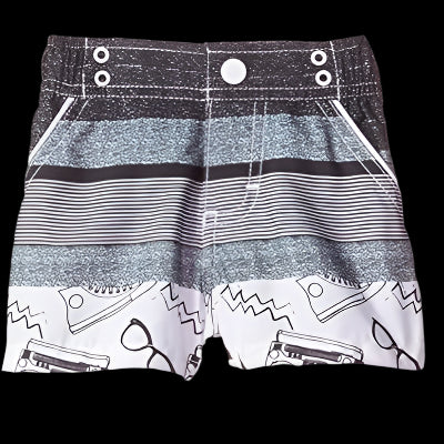 Andy & Evan 80s B&W Stripe Swim Trunks