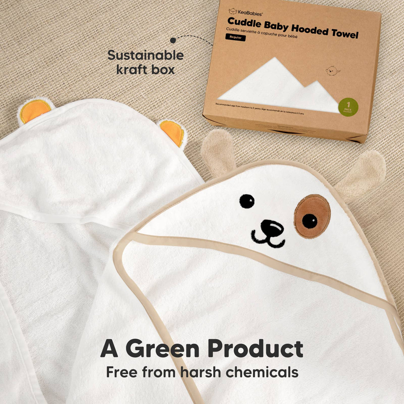 KeaBabies Cuddle Baby Hooded Towel, Dog