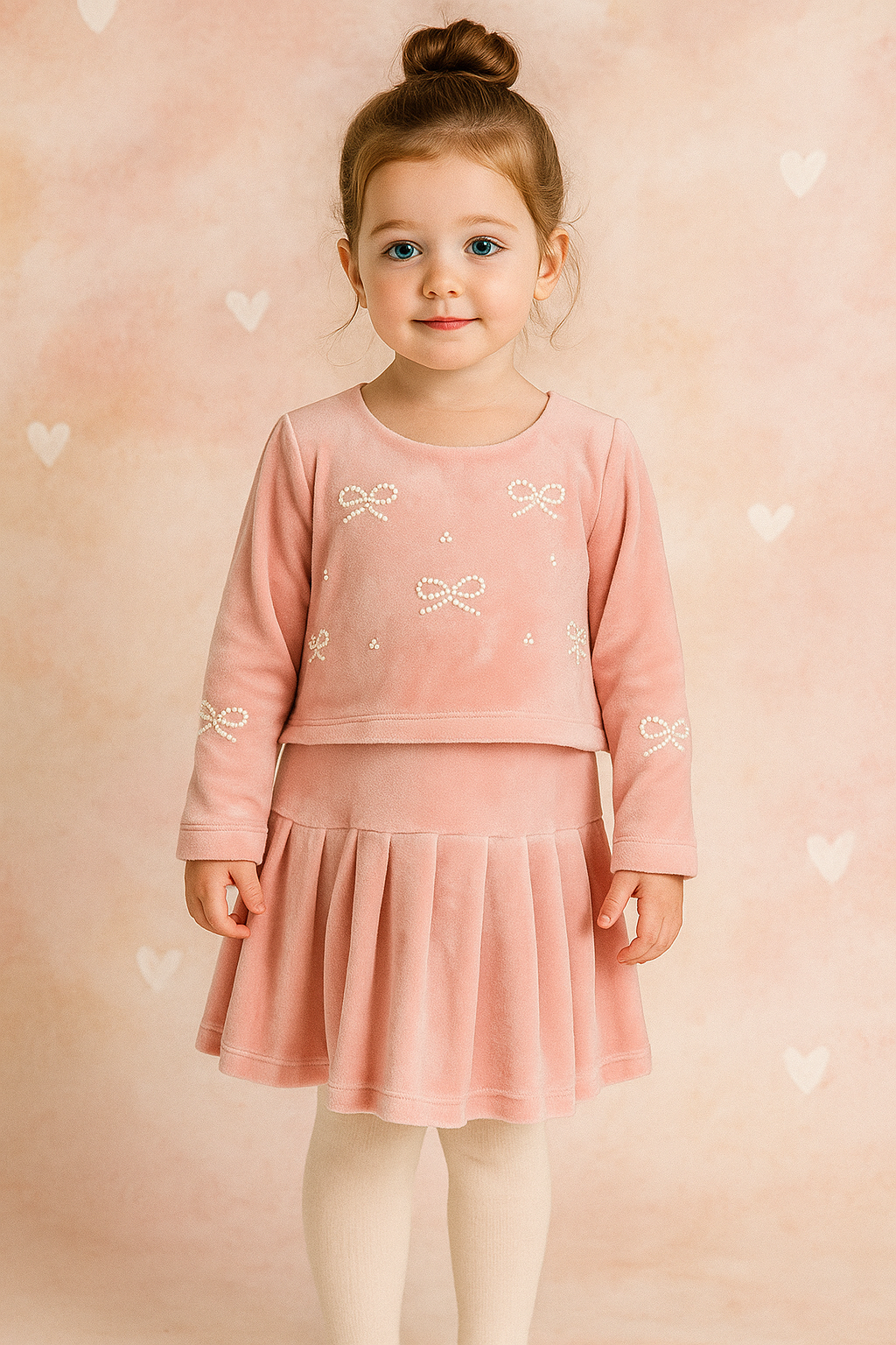 Velour Twofer Dress W/ Pearl Bow
