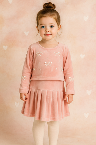 Velour Twofer Dress W/ Pearl Bow