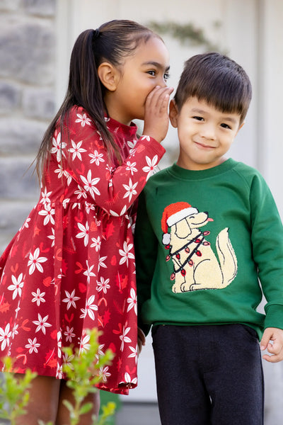 Monica +Andy Holiday Kids Embroidered Crewneck Sweatshirt