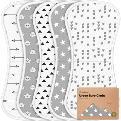 KeaBabies 5-Pack Urban Burp Cloths, Grayscape