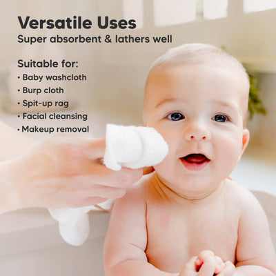 KeaBabies 6-Pack Baby Wash Cloths, White