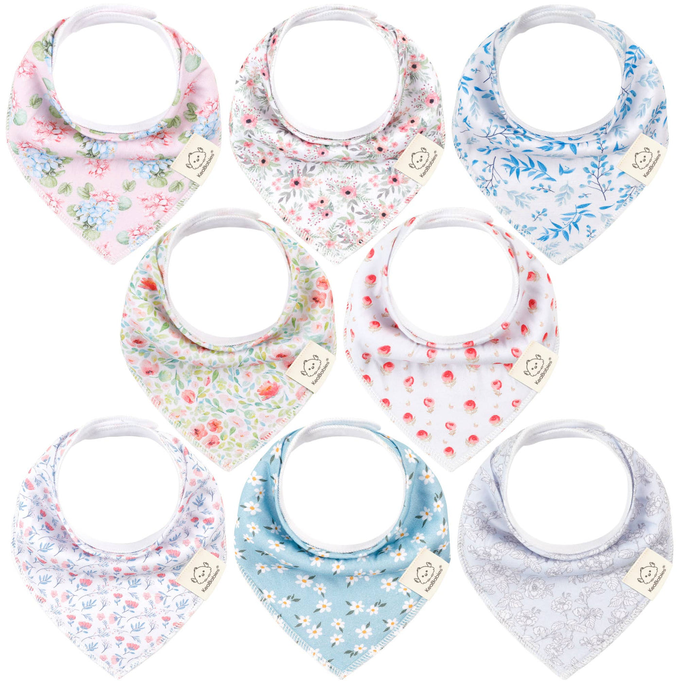 KeaBabies 8-pack Baby Bandana Bibs, Flourish