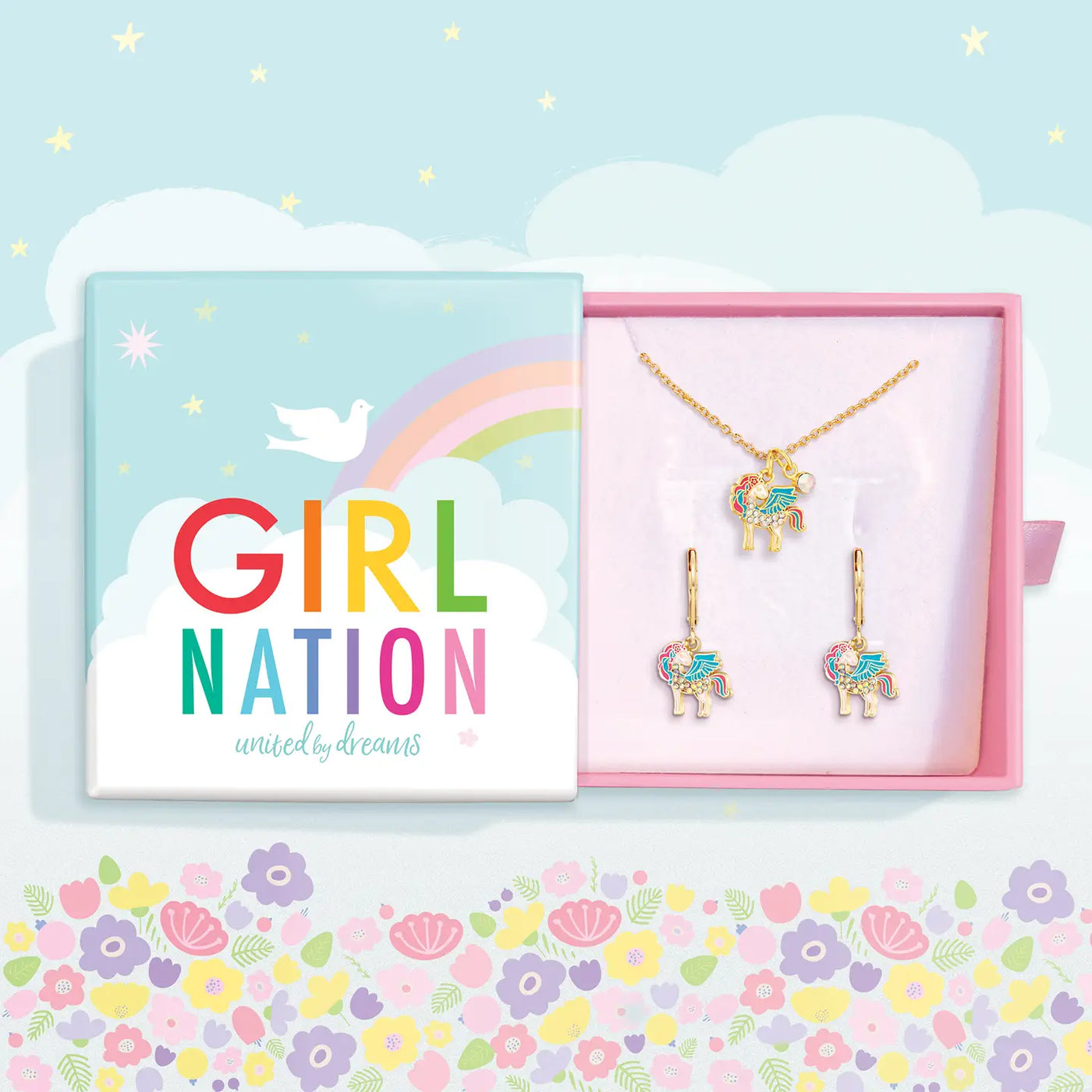 Girl Nation Crystal Necklace & Lever Back Gift Set