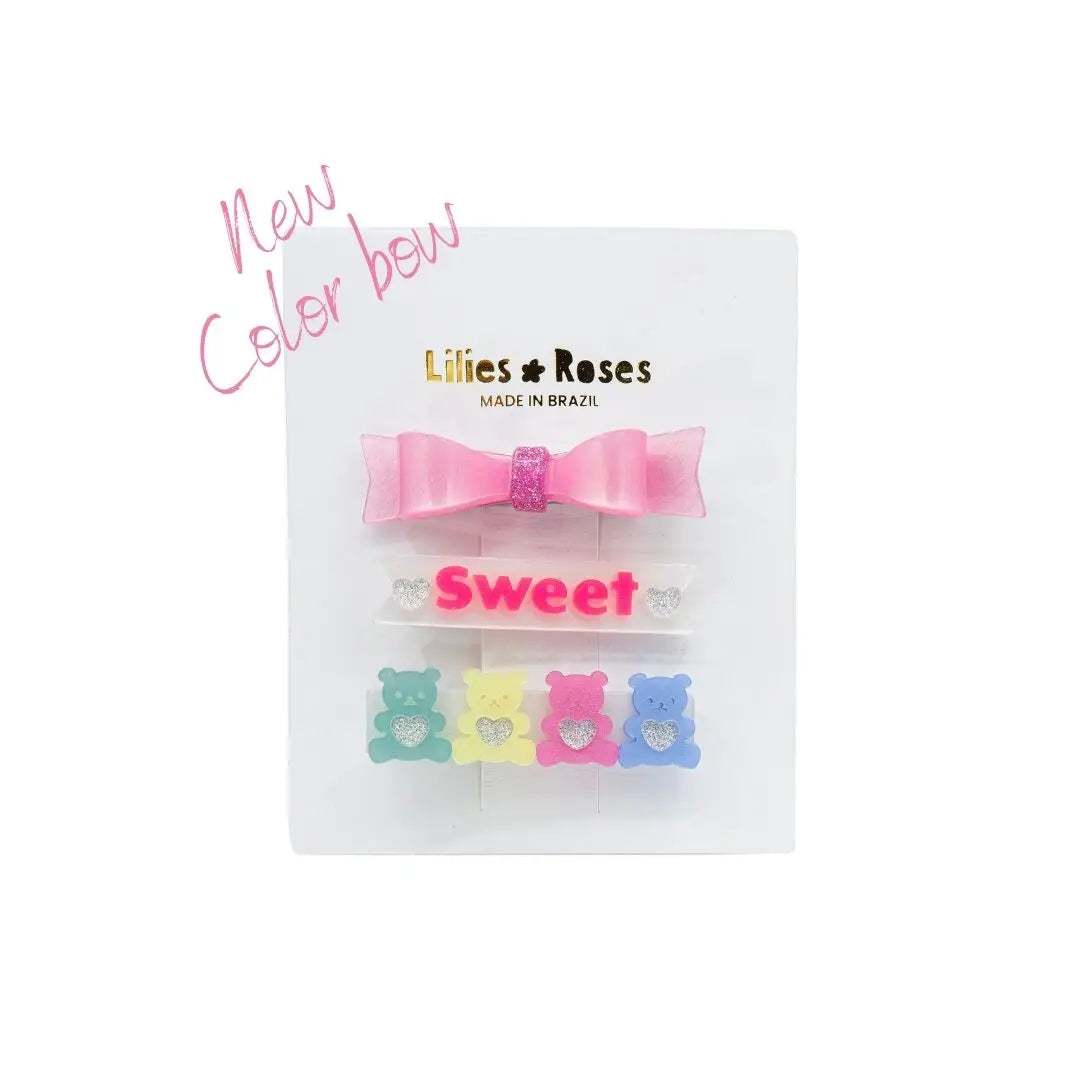 Lilies & Roses NY Sweet Bears and Bowtie Glitter Clips