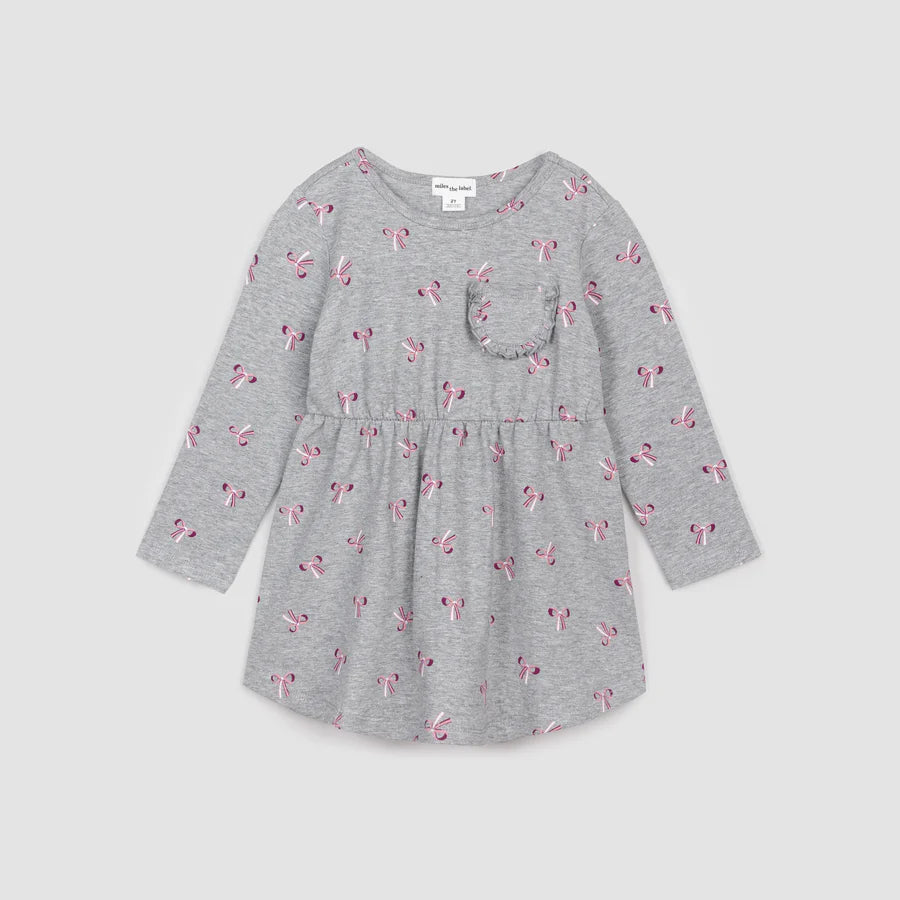 Miles the Label Ribbon Bows Print on Heather Grey Jersey Dress