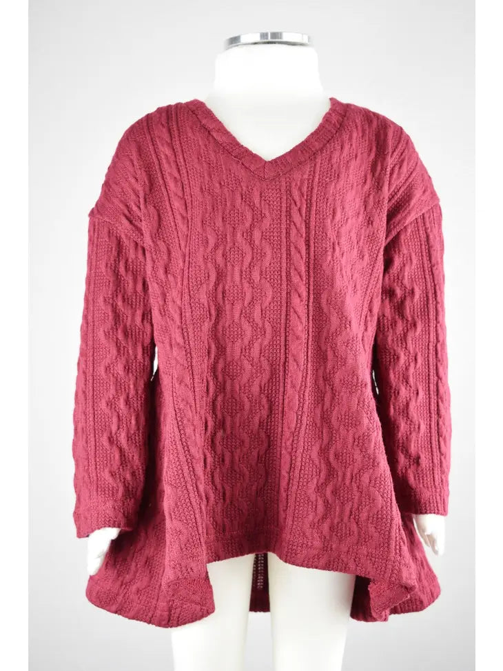 ML Kids Burgundy Cable Knit Swing Sweater