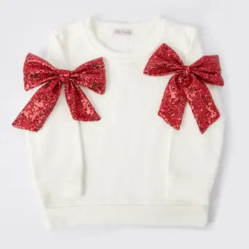 Little Trendy Holiday Sequin Bow Sweatshirt