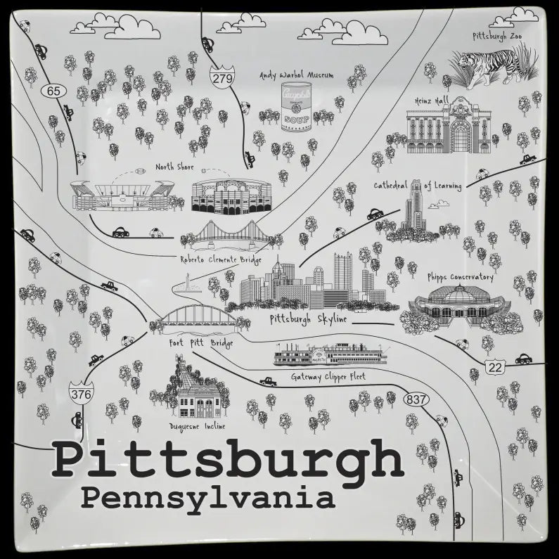 The Dish Pittsburgh Black & White Small Map Plate