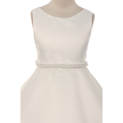 Long Satin Communion Dress Close Up View