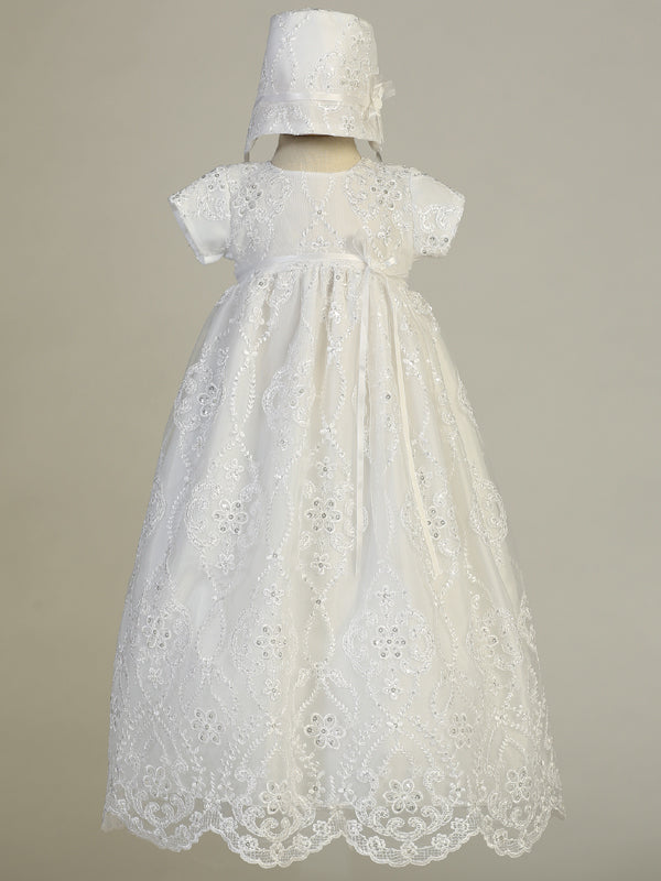 Bonnie Christening Dress  Embroidered Tulle Gown w/ Sequins