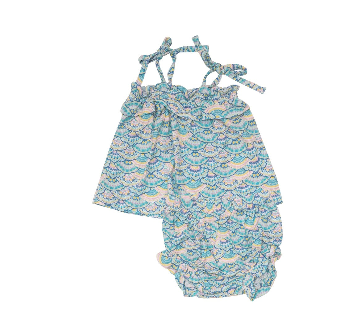 Angel Dear Mermaid Scale Ruffle Top & Bloomer Set