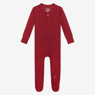 Posh Peanut Footie Zippered One Piece - Asst Waffle Styles  Bordeaux Waffle  