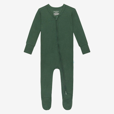 Posh Peanut Footie Zippered One Piece - Asst Waffle Styles   Pine Waffle