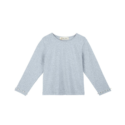 Doe A Dear Pearl Trim Top   Grey  12313