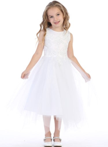 Sweet Pea & Lilli Communion Dress SP612 Embroidered Applique w/ Sequins & Tulle  Heart back Cut out