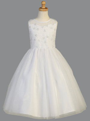Embroidered Tulle w/ Sequins & Pearls Communion Dress  SP999