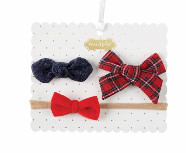 Mud Pie Tartan Bow Set