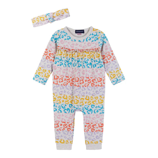 Andy & Evan Colorful Heart Romper with Headband
