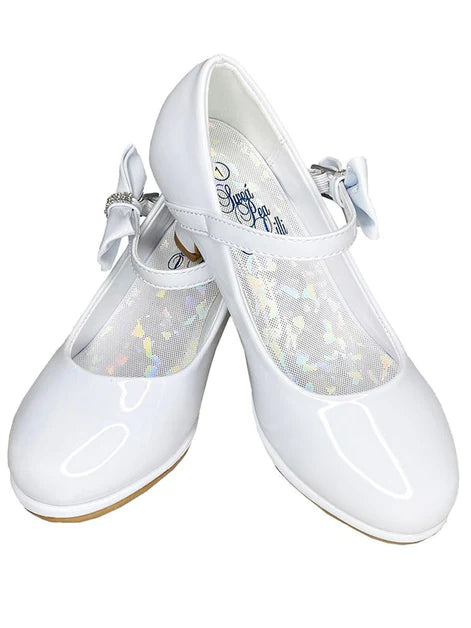 Pearl Shoe with 2" Heel and Adjustable Strap & Rhinestone Bows