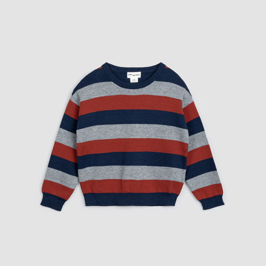Miles Brick, Navy, & Heather Grey Striped Sweater